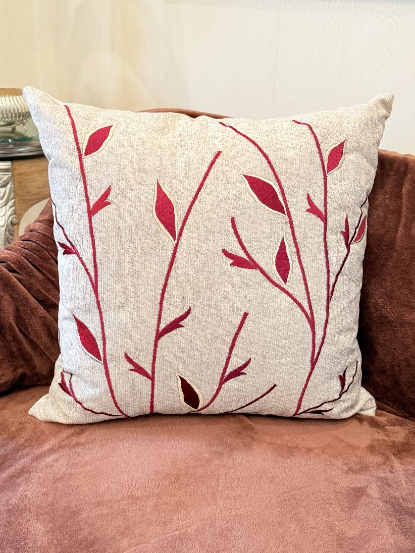 Crimson Leaf Jute Cushion
