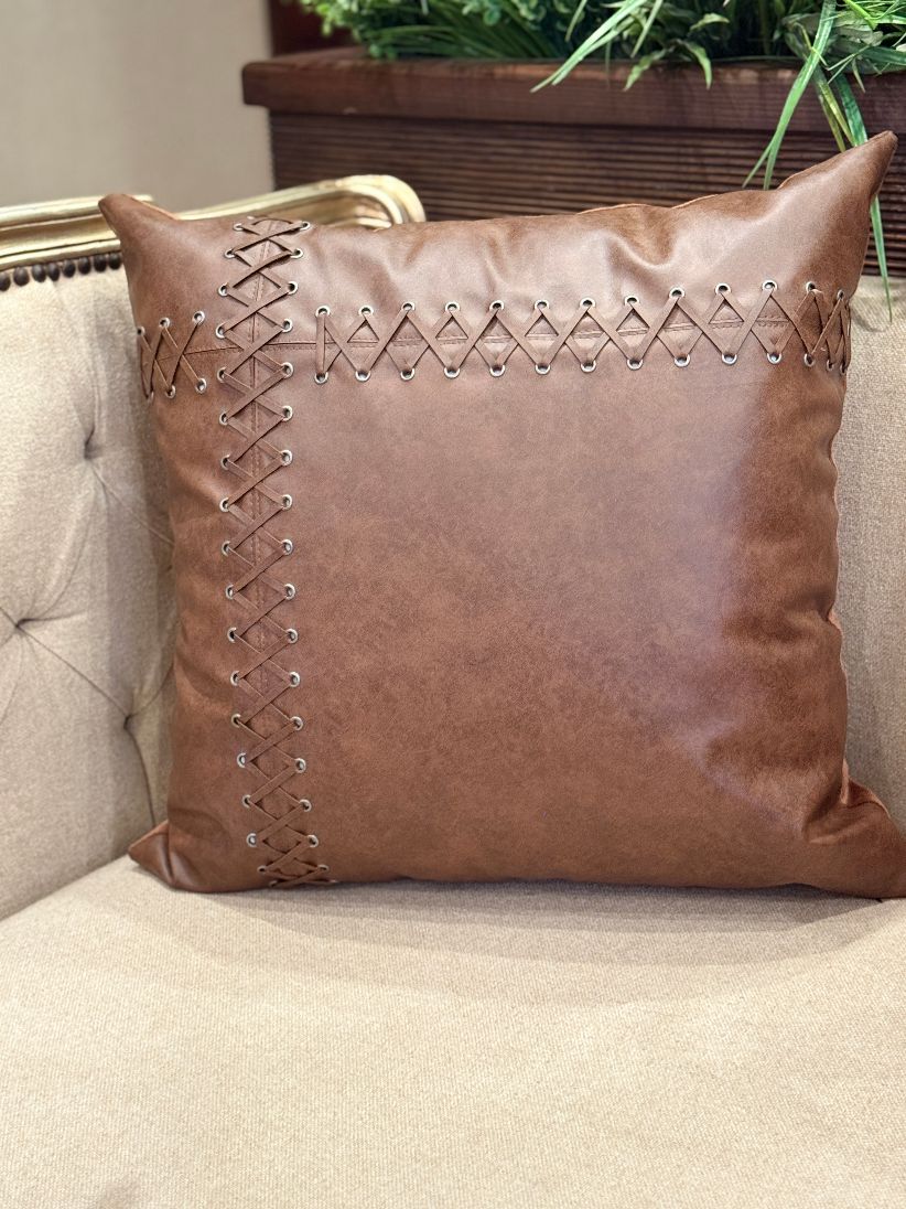 Rustic LaceUp Leather Cushion
